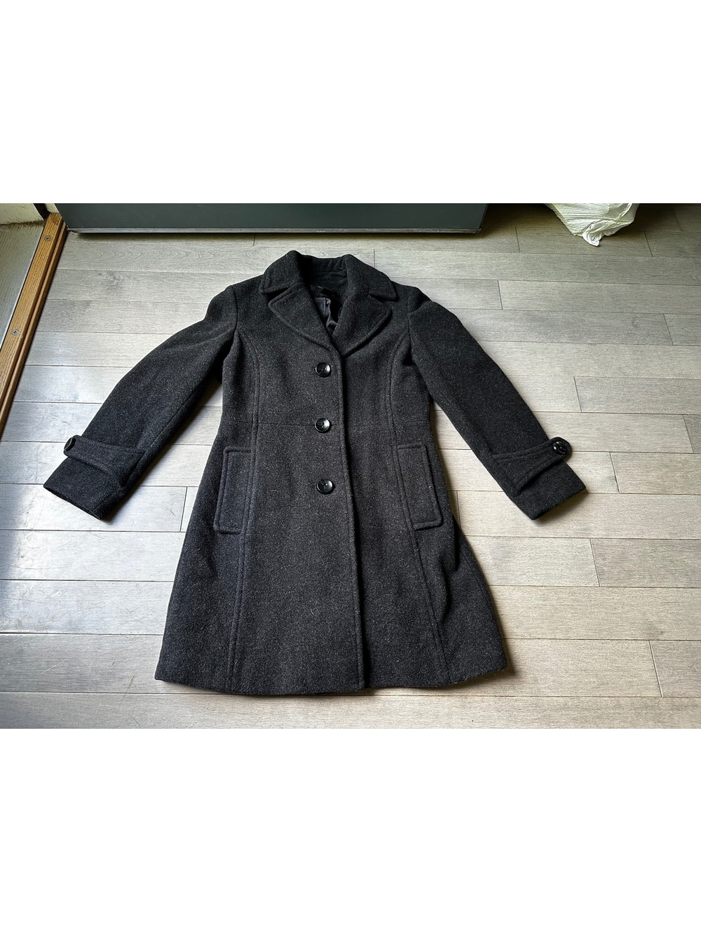 Women’s Style & Co. Petite Wool Blend Dark Gray Button-Up Pea Coat PS